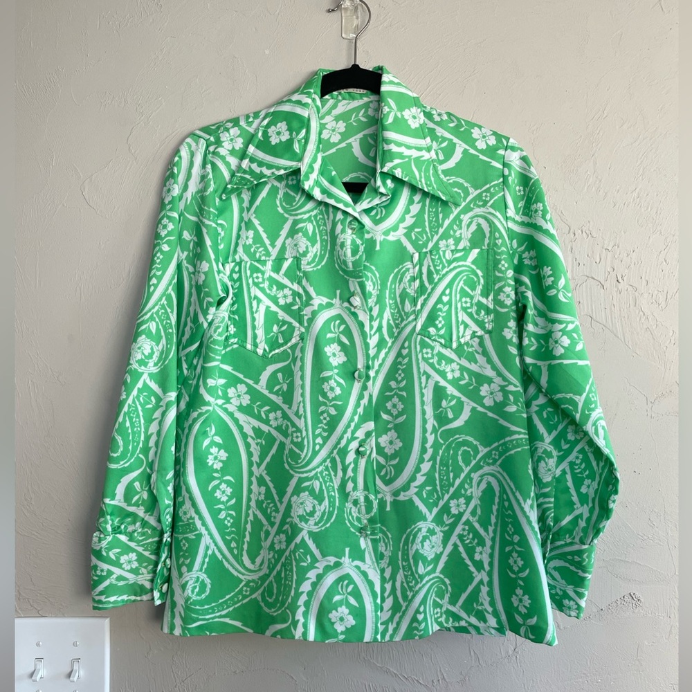 Vintage green and white blouse